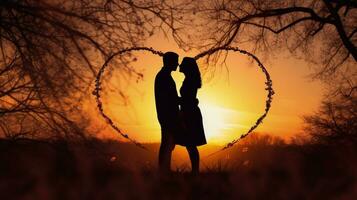 romantique couple silhouette contre flou Contexte l'amour et Valentin s concept photo