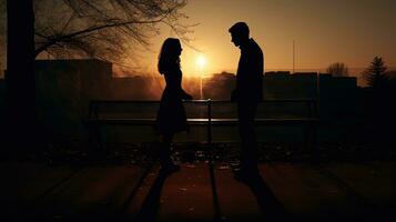 deux gens en plein air moulage charmant ombres. silhouette concept photo