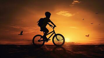 garçon sur bicyclette pour aptitude silhouette photo