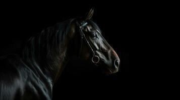 noir cheval portrait dans faible clé studio à gauche vue motif déplacé. silhouette concept photo