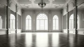 le vieilli opulent palais salle avec monochrome tons. silhouette concept photo