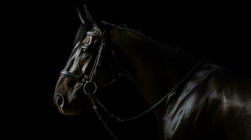 noir cheval portrait dans faible clé studio à gauche vue motif déplacé. silhouette concept photo