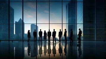 silhouettes de gens à une moderne Bureau bâtiment photo