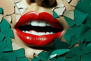 maquillage femme cheveux lèvres mode beauté portrait rouge visage vert concept papier Contexte Couleur style photo
