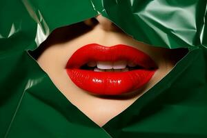 rouge femme lèvres Couleur portrait vert visage concept mode papier beauté photo
