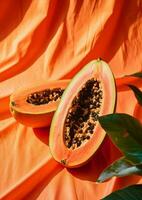 des fruits Papaye juteux nourriture des graines Frais feuille tropical mûr Orange photo