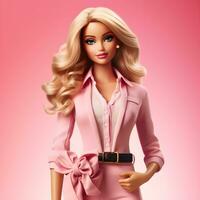 Barbie poupée mignonne 3d blond fille tenue avec solide rose et blanc Couleur Contexte photo