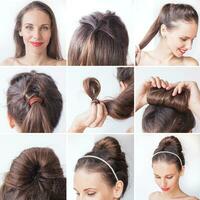 une collage de des photos montrant Comment à faire une chignon