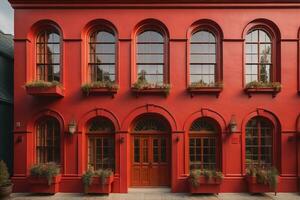 coloré les fenêtres de une typique maison dans le ville, ai génératif photo