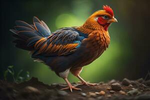 coloré poulet sur une solide Couleur arrière-plan, studio photo. ai génératif photo