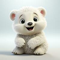 3d carton de une mignonne blanc ours sur une blanc Contexte photo