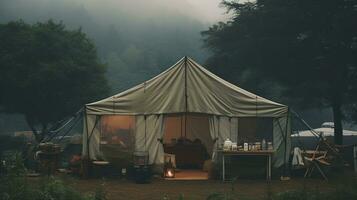 génératif ai, camping Extérieur concept dans neutre en sourdine couleurs, touristique camp photo