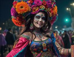 magnifique femme avec peint crâne sur sa visage pour le mexique journée de le mort photo