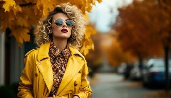 l'automne Contexte avec magnifique femme photo