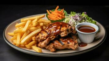 grillé steak avec français frites ai génératif photo