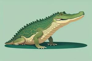 crocodile sur vert Contexte. vecteur illustration dans rétro style. ai génératif photo