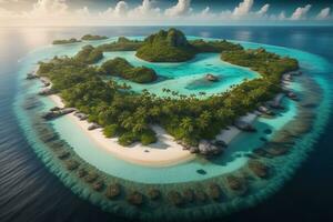 tropical île avec paume des arbres et le sable plage. ai génératif photo