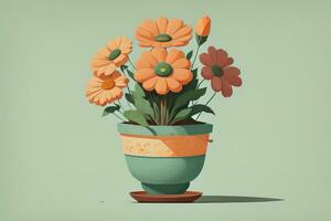 pot de fleur avec marguerites. vecteur illustration dans rétro style. ai génératif photo