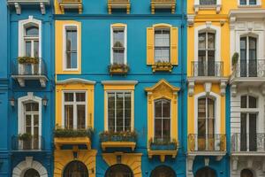 coloré les fenêtres de une typique maison dans le ville, ai génératif photo