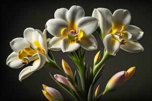 bouquet de blanc fleurs de lys sur une solide Couleur Contexte. ai génératif photo