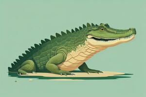 crocodile sur vert Contexte. vecteur illustration dans rétro style. ai génératif photo