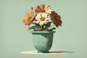 pot de fleur avec marguerites. vecteur illustration dans rétro style. ai génératif photo