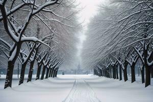 magnifique hiver paysage avec neige couvert des arbres et rouge maison dans le montagnes. ai génératif photo