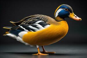 magnifique canard sur une solide Couleur Contexte. ai génératif photo