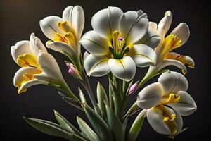 bouquet de blanc fleurs de lys sur une solide Couleur Contexte. ai génératif photo