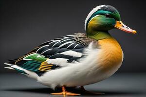 magnifique canard sur une solide Couleur Contexte. ai génératif photo