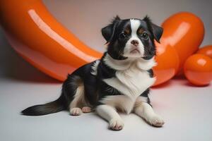 portrait de une mignonne chien sur une coloré Contexte. studio tir. ai génératif photo