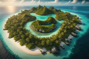 tropical plage avec paume des arbres et blanc sable. ai génératif photo