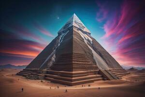 Créatif et coloré pyramide sur une solide Couleur Contexte. ai génératif photo