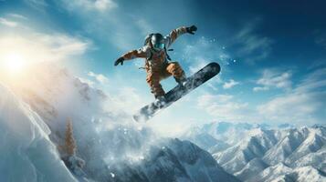 snowboarder sur le pente avec bleu ciel sur Contexte photo