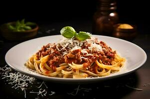 délicieux Pâtes avec Parmesan et bolognaise photo