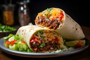 délicieux burrito avec repas et des légumes photo