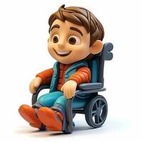 3d illustration de une souriant écolier dans une fauteuil roulant. thème retour à école, l'inclusivité. ai généré photo
