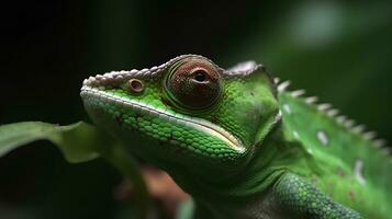 vert coloré caméléon contagieux insecte, lent mouvement, proche en haut photo