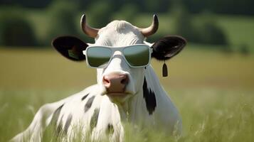 marrant vache portant des lunettes de soleil photo