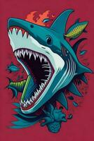 une détaillé illustration de une requin pour une T-shirt conception, fond d'écran, mode photo