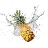 Frais ananas dans l'eau éclaboussure sur blanc arrière-plan. génératif ai photo