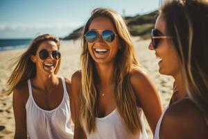 amis jouant au beach-volley photo