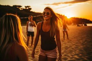 amis jouant au beach-volley photo