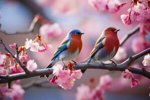 coloré des oiseaux sur Cerise arbre photo