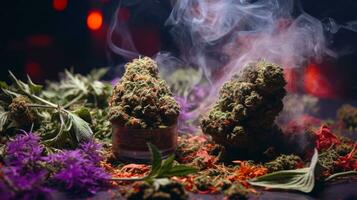 parfumé terpène fumée de sucré cannabis bourgeons génératif ai photo