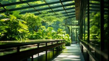 vert jardin les plantes dans couvert serre génératif ai photo