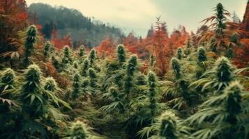floraison marijuana les plantes l'automne plantation, épanouissement cannabis génératif ai photo