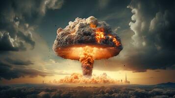 le explosion de une nucléaire bombe dans le ville. ai génératif photo