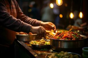 cuisine dans le cuisine dans une restaurant génératif ai photo