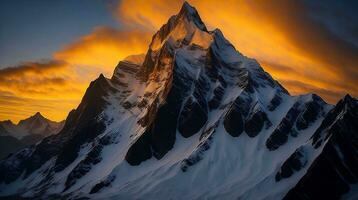 magnifique le coucher du soleil dans le montagnes. panorama de le montagnes ai génératif photo